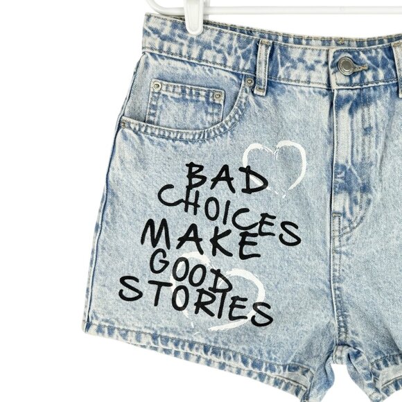 FB Sister Women's Text Print Blue Denim Shorts Size XL Zip Closure 5-Pockets NWT - Picture 3 of 10